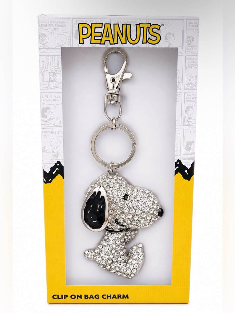 Peanuts Snoopy Silver Rhinestone Clip-On Bag Charm - NIB